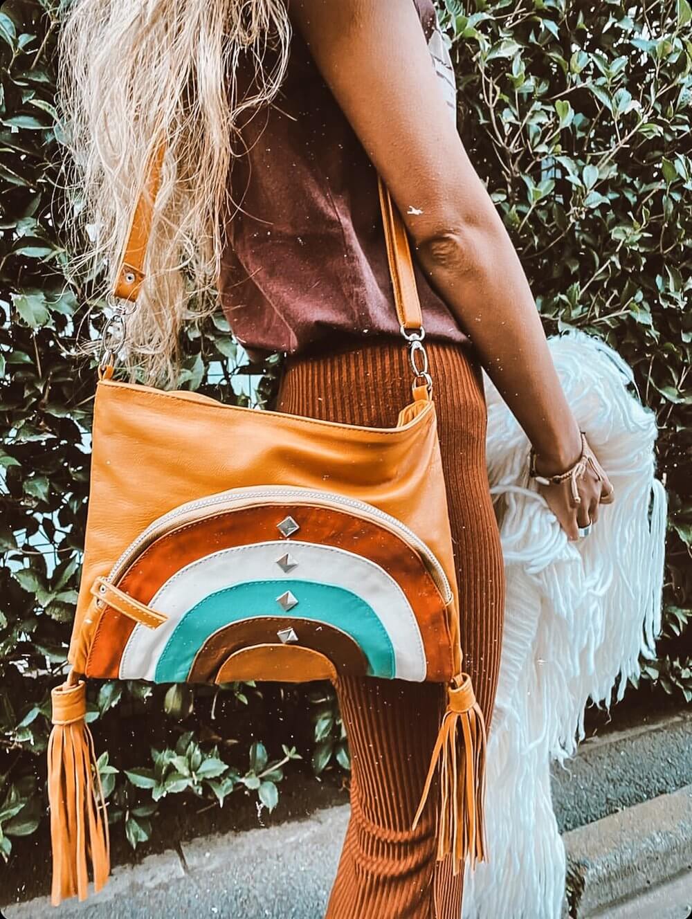Bohemian handbag with fringes and pony skin cheap | 24 hours delivery